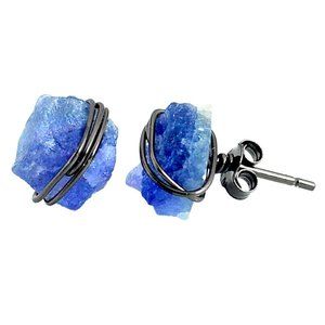 Raw Tanzanite Black Rhodium Silver Stud Earrings